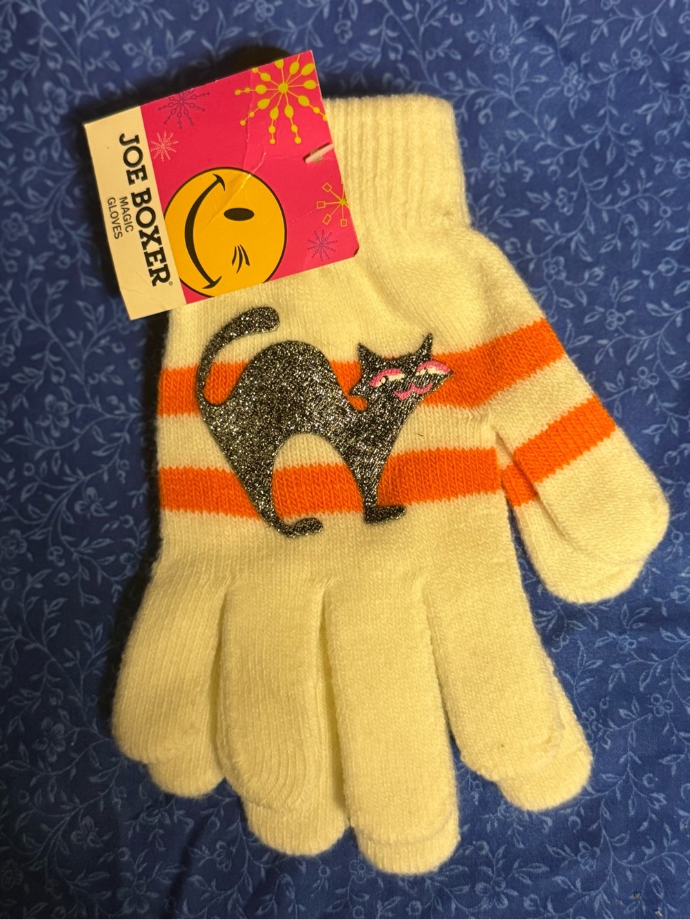 Joe Boxer White & Orange Black Cat Magic Gloves New Tags